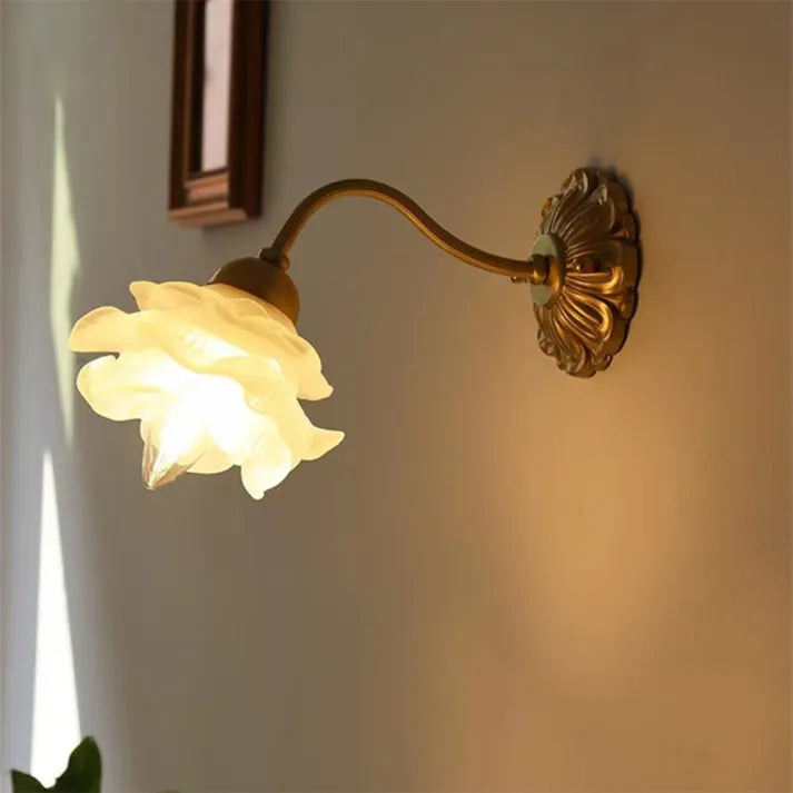 Vintage kupfer blume petal glas wandleuchte