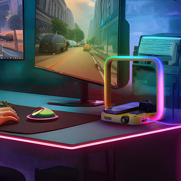 TechGlow – 3-in-1-tischlampe mit kabellosem ladegerät, rgb-beleuchtung und timer