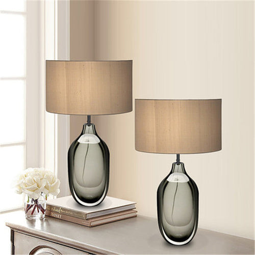 CrystalGlow – moderne kristall-tischlampe mit stoffschirm in kaki