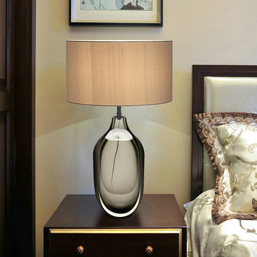 CrystalGlow – moderne kristall-tischlampe mit stoffschirm in kaki