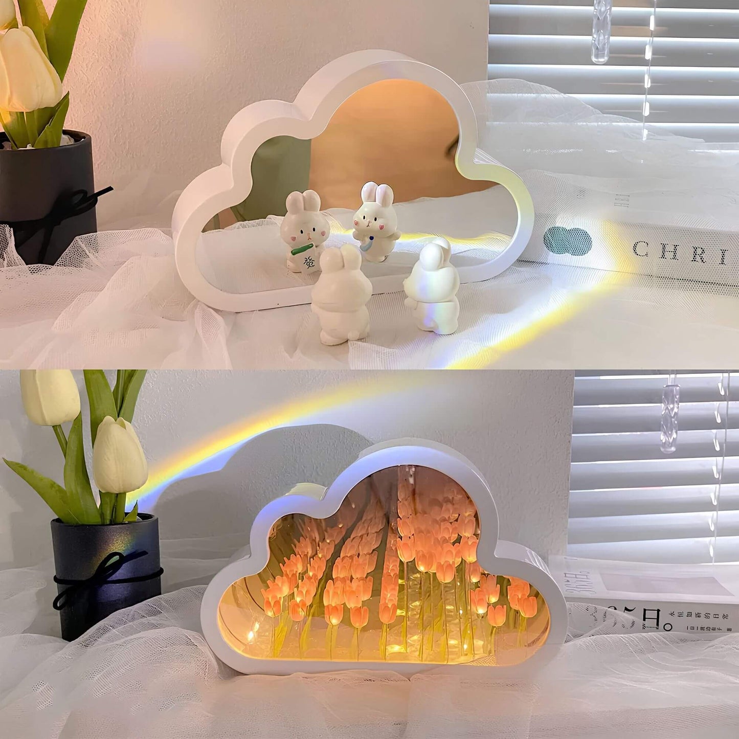 Ewiger wolkenspiegel tulpen - led-spiegel mit unendlichkeitseffekt