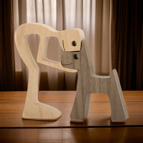 Heartfelt bond | handgefertigte holzskulptur von hund und mensch