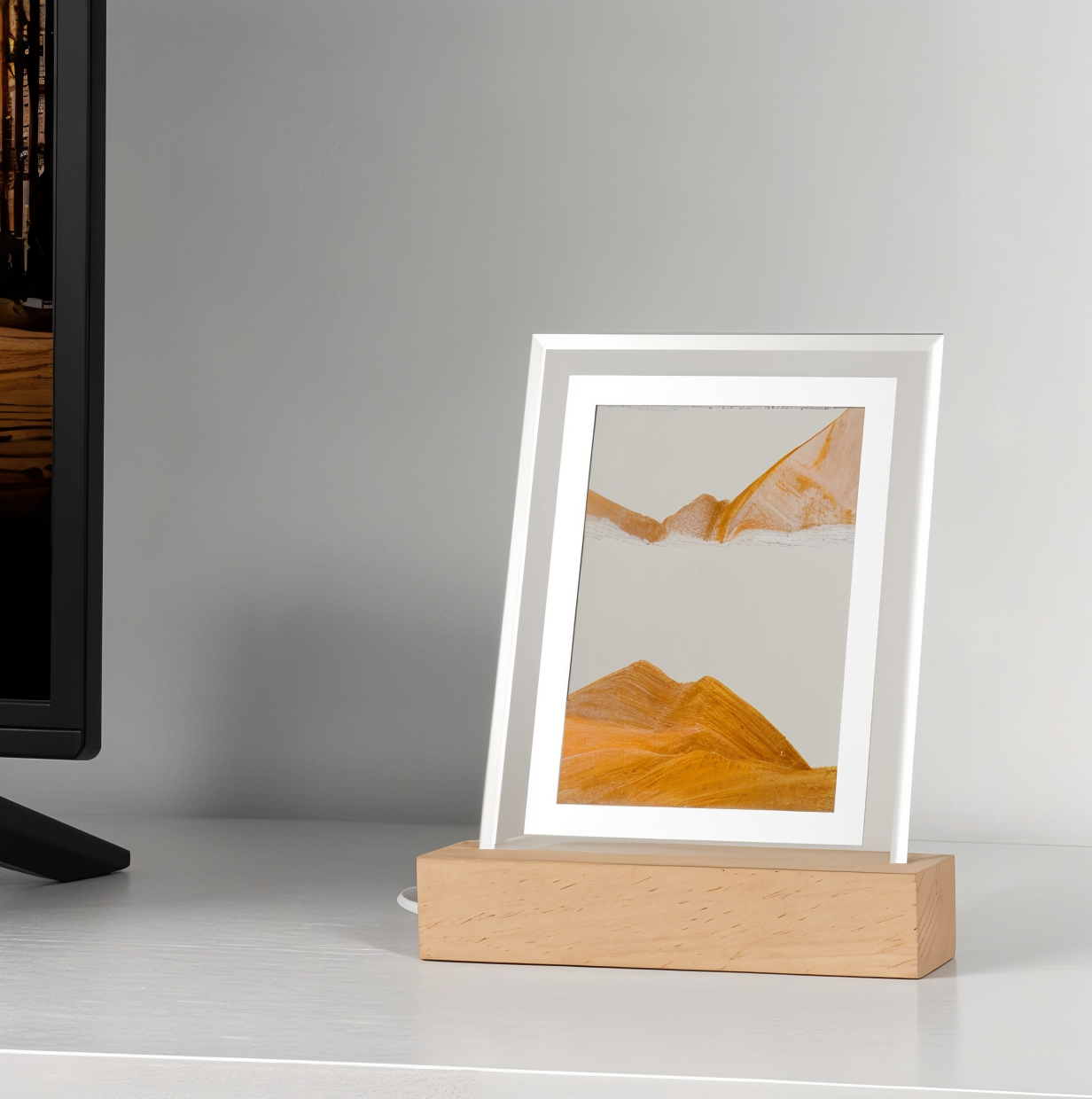 3Dflow nachtlampe - kreativer rahmen mit kunstdekoration aus treibendem sand