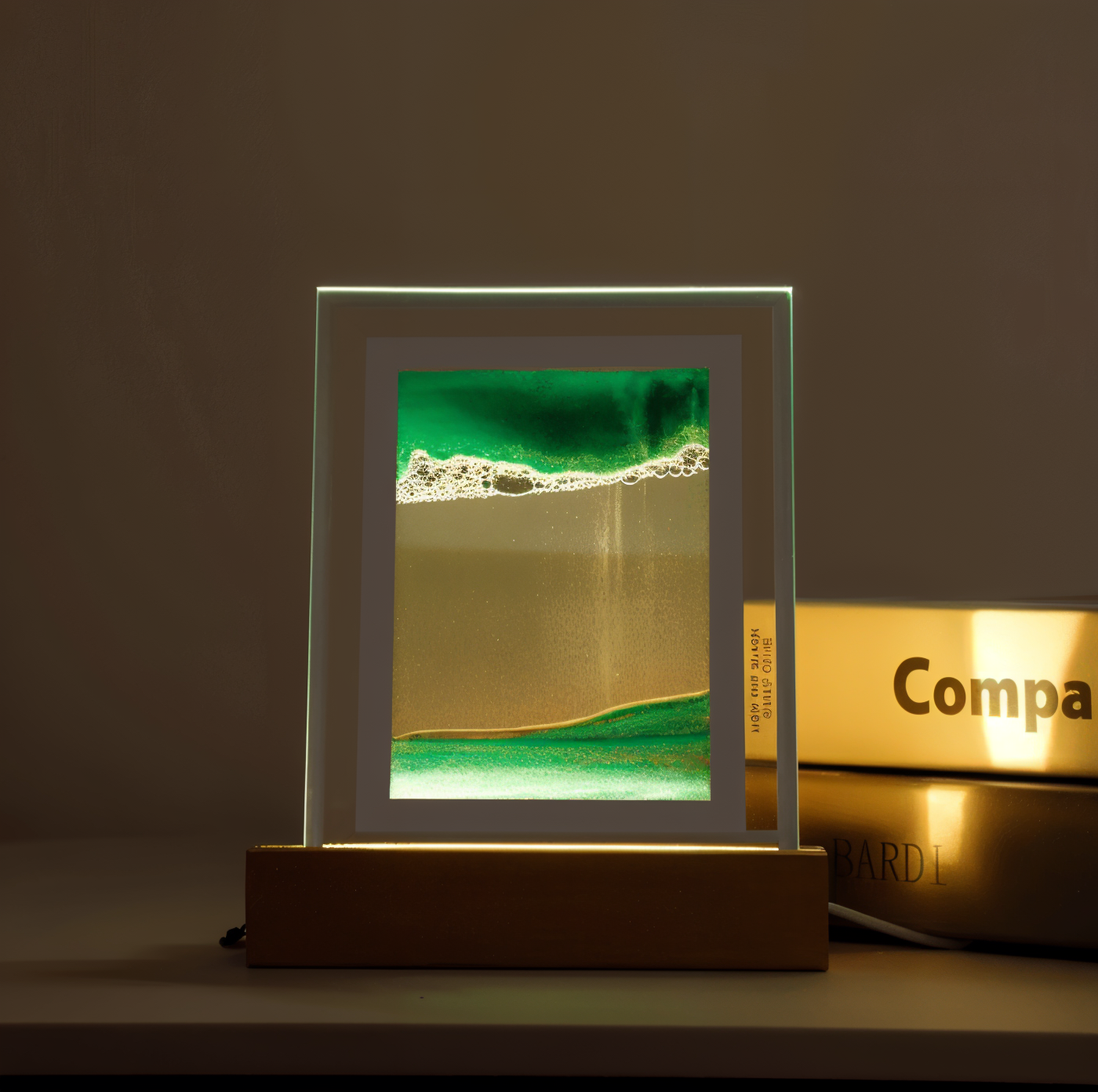 3Dflow nachtlampe - kreativer rahmen mit kunstdekoration aus treibendem sand