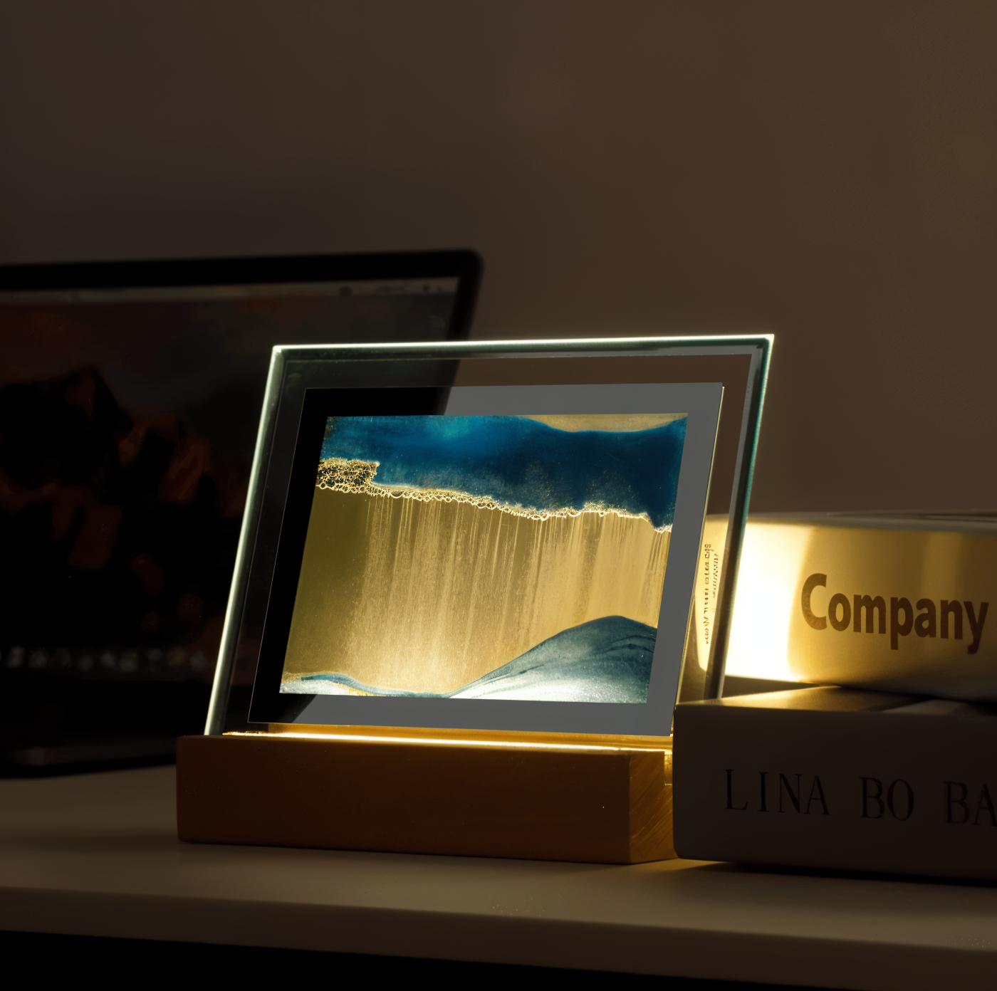 3Dflow nachtlampe - kreativer rahmen mit kunstdekoration aus treibendem sand