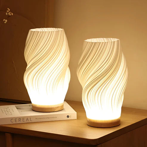 DreamWave - moderne cremefarbene 3D-wellenlampe mit elegantem metallsockel