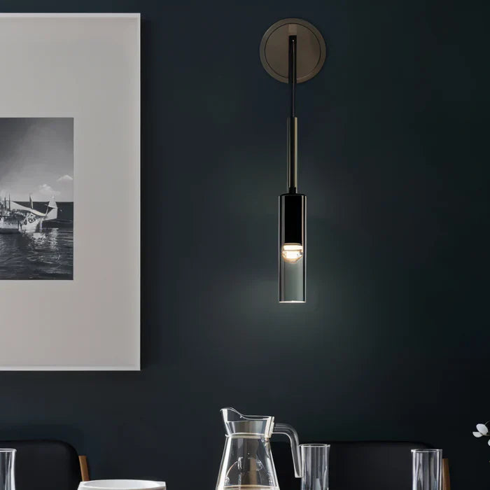 Kristallgraue wandleuchte – minimalistische moderne wandleuchte mit rauchfarbenem rohr