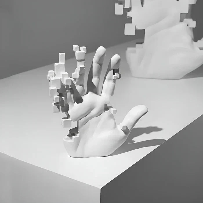 Mosaik-handstatue - abstrakte kunstharz-glitch-hand-palmenfigur-ornament