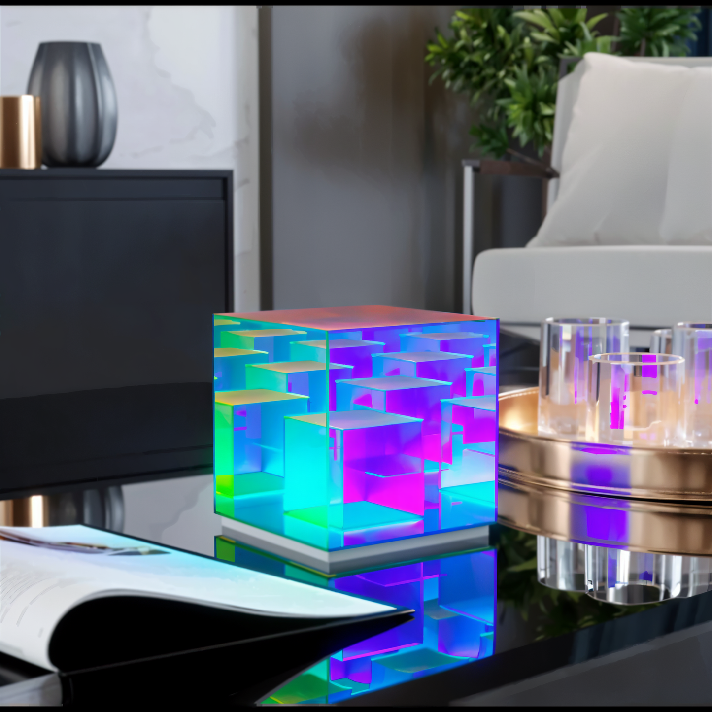 Spectra-cube tischlampe - regenbogen-acryl-LED-lampe mit faszinierender 3D-illusion