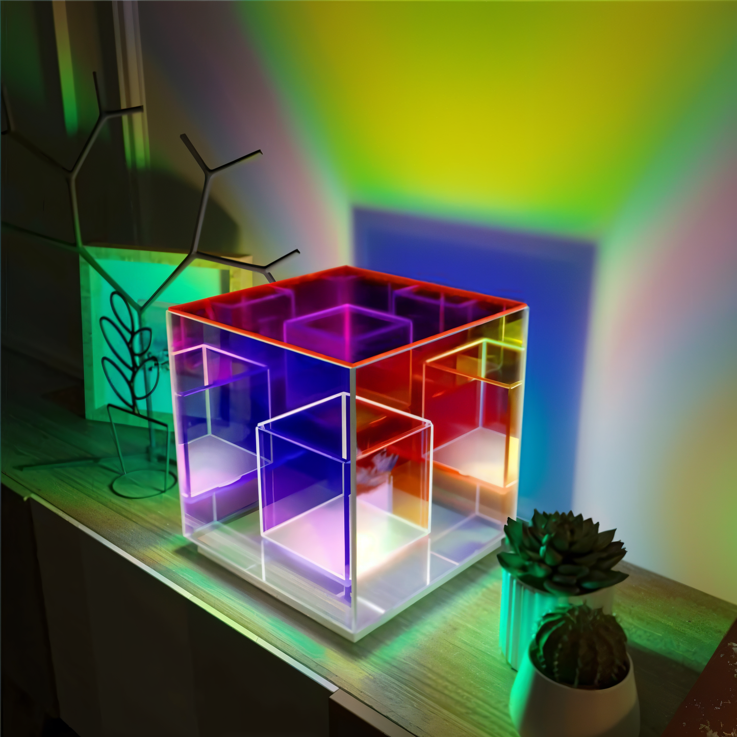 Spectra-cube tischlampe - regenbogen-acryl-LED-lampe mit faszinierender 3D-illusion
