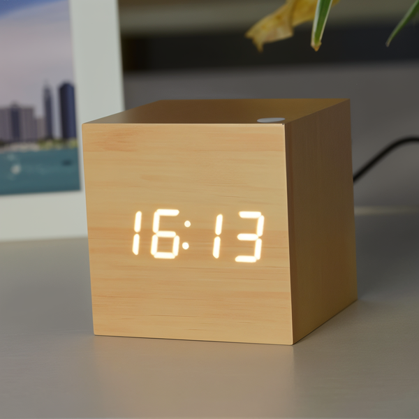 Digitaler led-wecker - würfeluhr - holzuhr