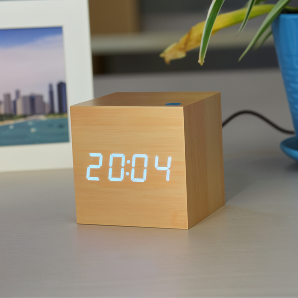 Digitaler led-wecker - würfeluhr - holzuhr