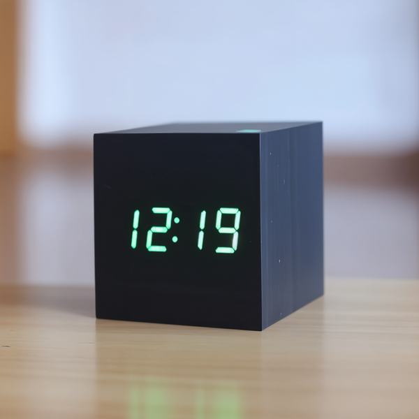 Digitaler led-wecker - würfeluhr - holzuhr