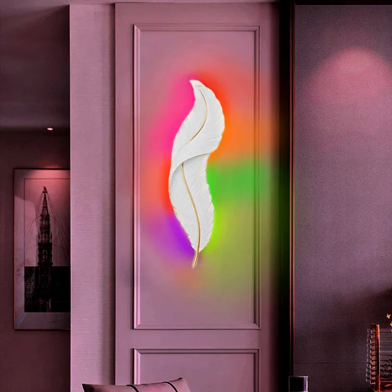 FederAura - moderne weiße feder-wandleuchte