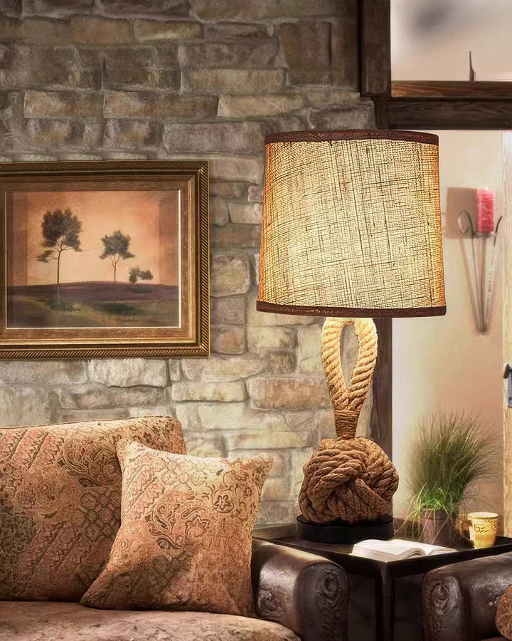 Rustic hemp rope table lamp