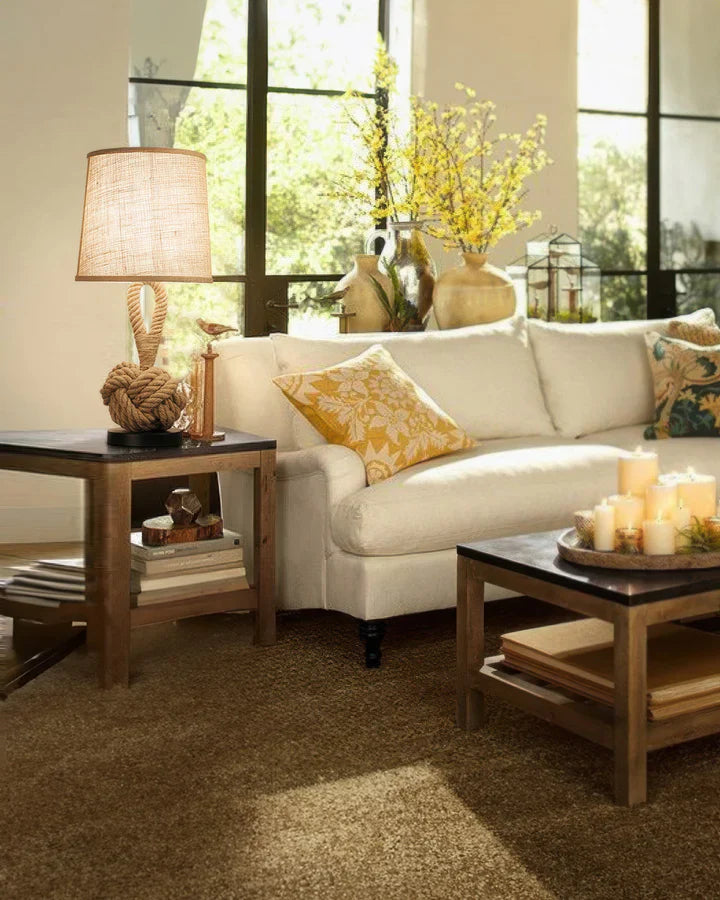 Rustic hemp rope table lamp