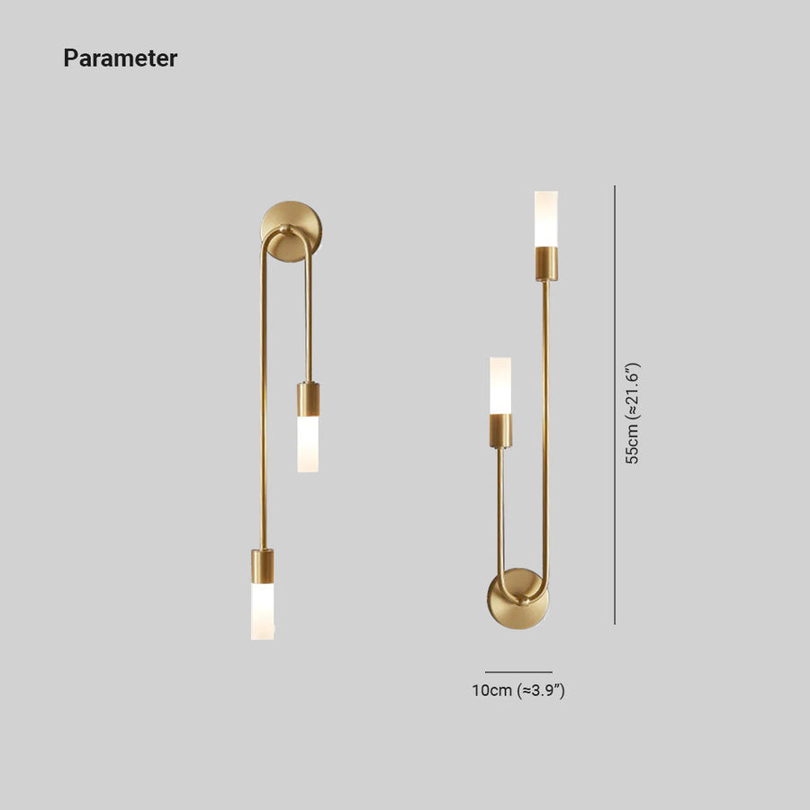 Moderne LED-wandleuchte meza, 2-flammig, stab, gold, wohnzimmer