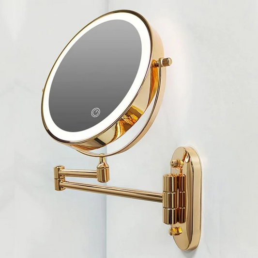 Gold Wiederaufladbarer LED Vergrößerungsspiegel für Makeup und Badezimmer