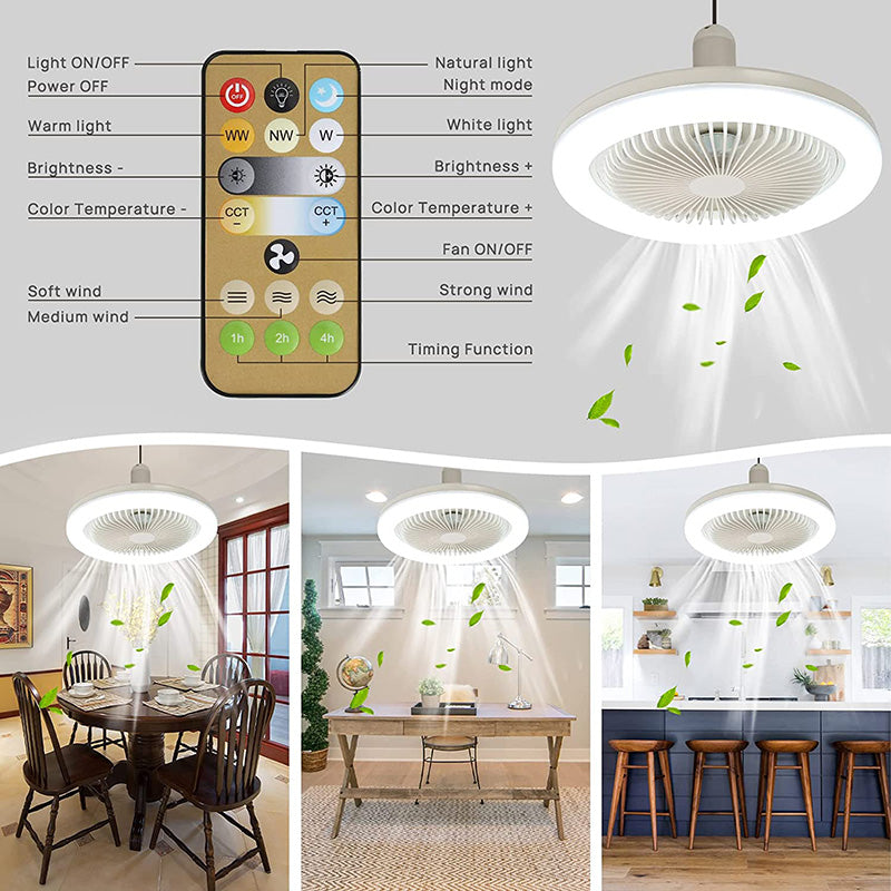 Deckenventilator mit licht, zum einschrauben in jede lampenfassung, mit fernbedienung
