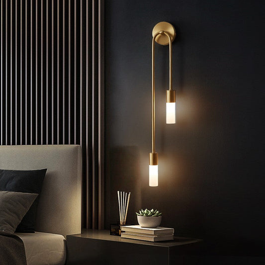 Moderne LED-wandleuchte meza, 2-flammig, stab, gold, wohnzimmer