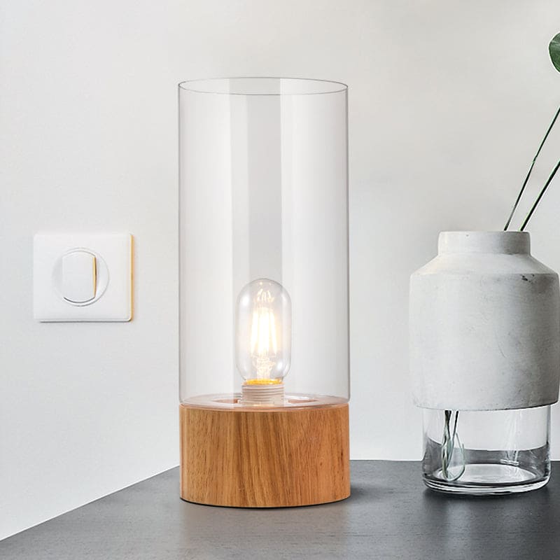 Lumeo – elegante zylindrische tischlampe mit holzsockel