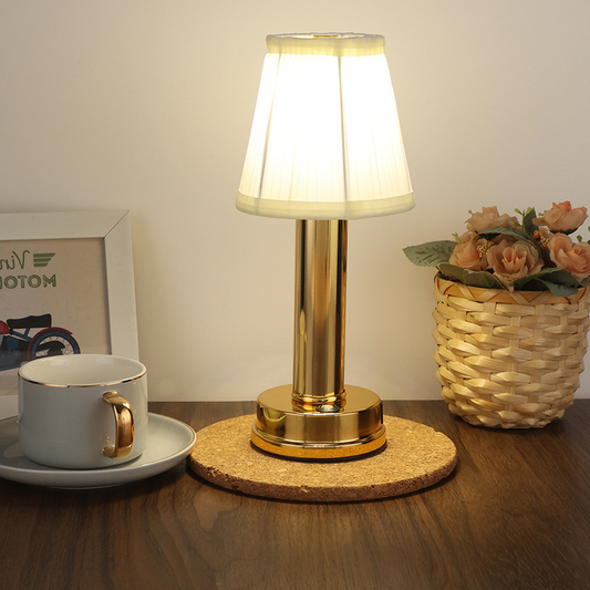Vintage flare - aluminium-tischlampe dimmbar stoff bar lampenschirm