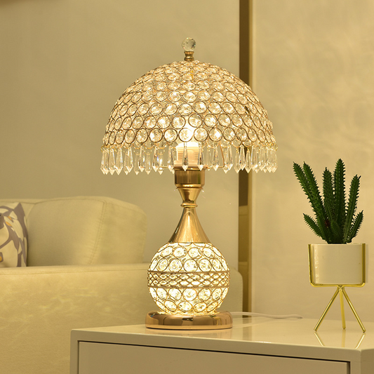 Luxiglow - halbkugel-tischlampe mit kristallbesetzten tropfen