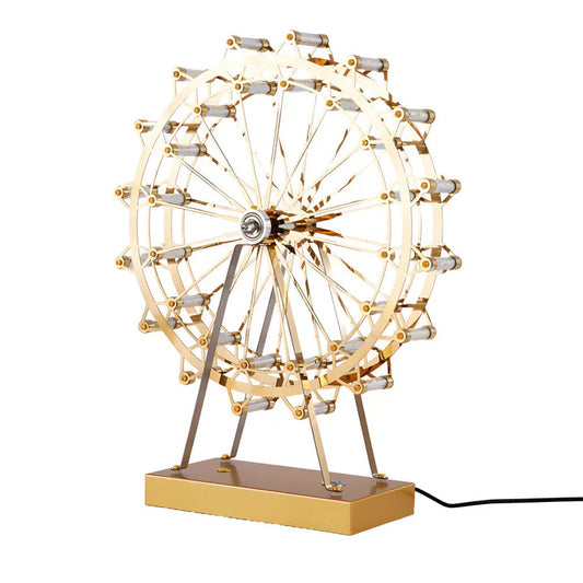 LumiFerris – tischlampe aus goldenem eisen mit riesenrad, integrierter led und touch-schalter