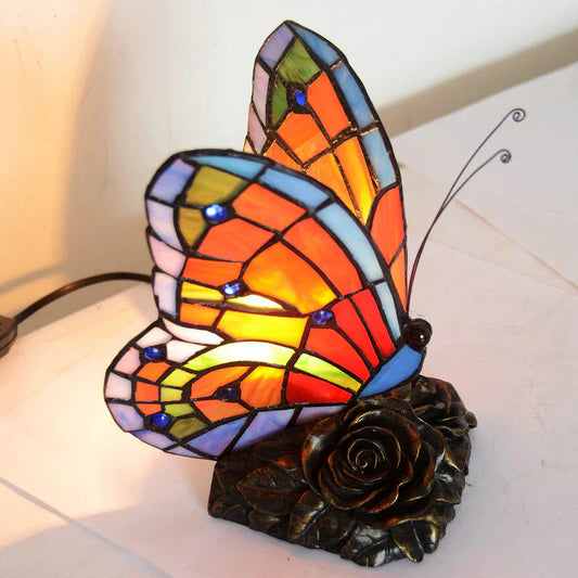 Elegantelicht - elegante tischleuchte mit schmetterlingsschirm und rosensockel
