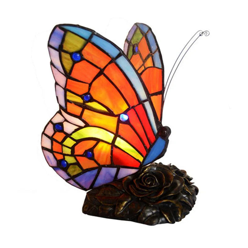 Elegantelicht - elegante tischleuchte mit schmetterlingsschirm und rosensockel