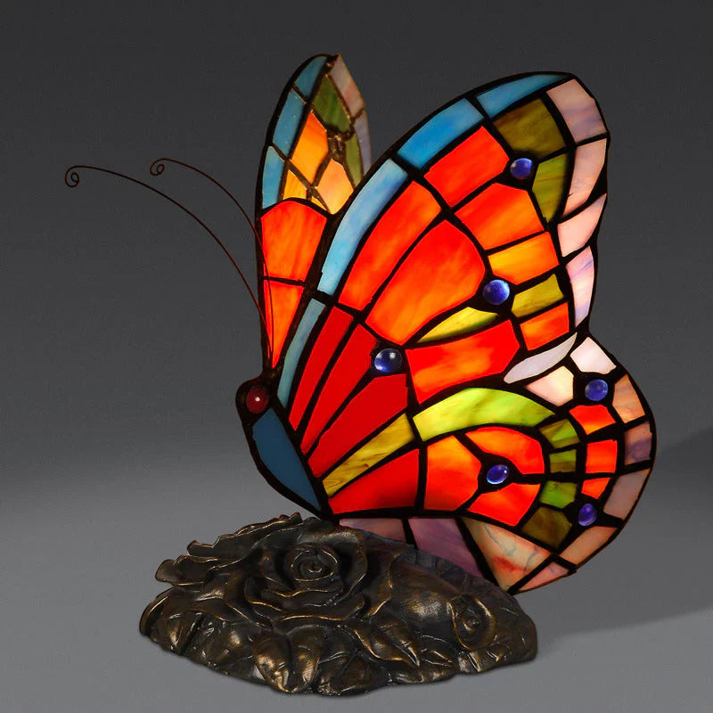 Elegantelicht - elegante tischleuchte mit schmetterlingsschirm und rosensockel