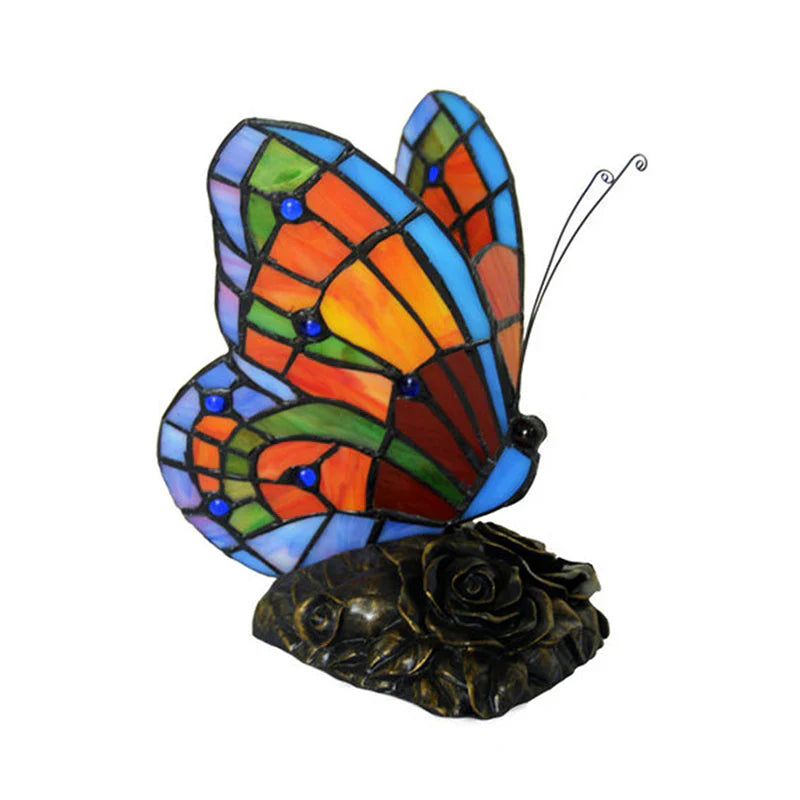 Elegantelicht - elegante tischleuchte mit schmetterlingsschirm und rosensockel