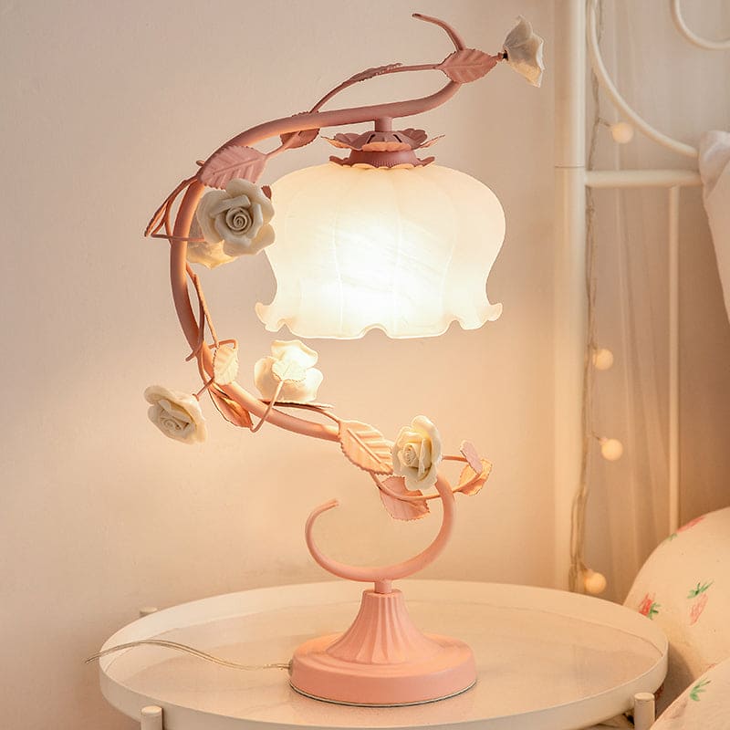 FloraLux - tischlampe im pastoralstil mit keramikrose