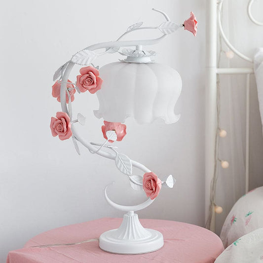 FloraLux - tischlampe im pastoralstil mit keramikrose