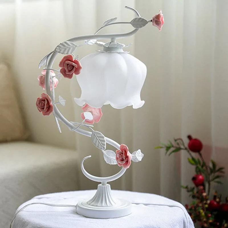 FloraLux - tischlampe im pastoralstil mit keramikrose
