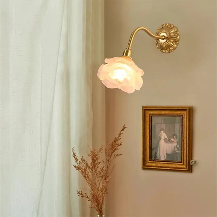 Vintage kupfer blume petal glas wandleuchte