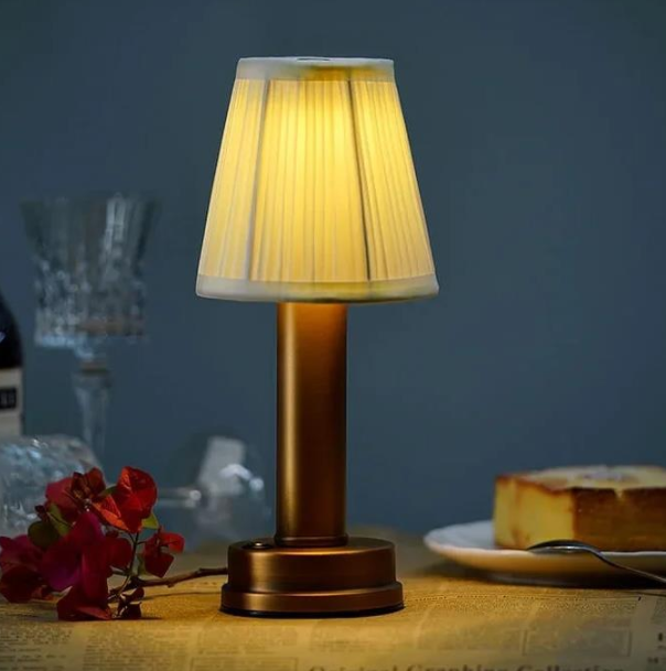 Vintage flare - aluminium-tischlampe dimmbar stoff bar lampenschirm