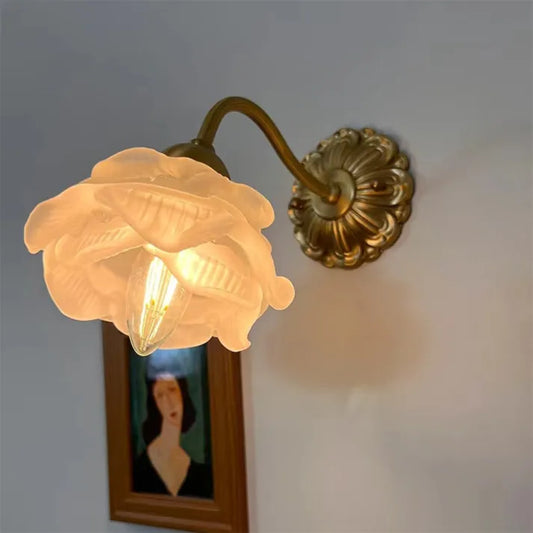 Vintage kupfer blume petal glas wandleuchte