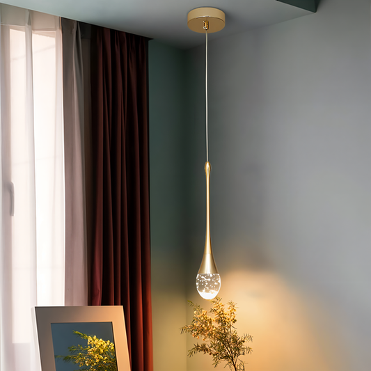 Hängelampe aus Glas in tropfenform, hängelampe mit kristallblasen in schwarz und gold, tropfenbeleuchtung
