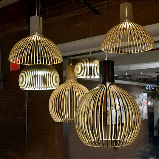 CageGlitz pendelleuchte - vintage-inspirierte holz-hängeleuchte