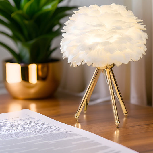 Feather Glow - handgefertigte tischlampe aus straußenfedern für eine romantische atmosphäre