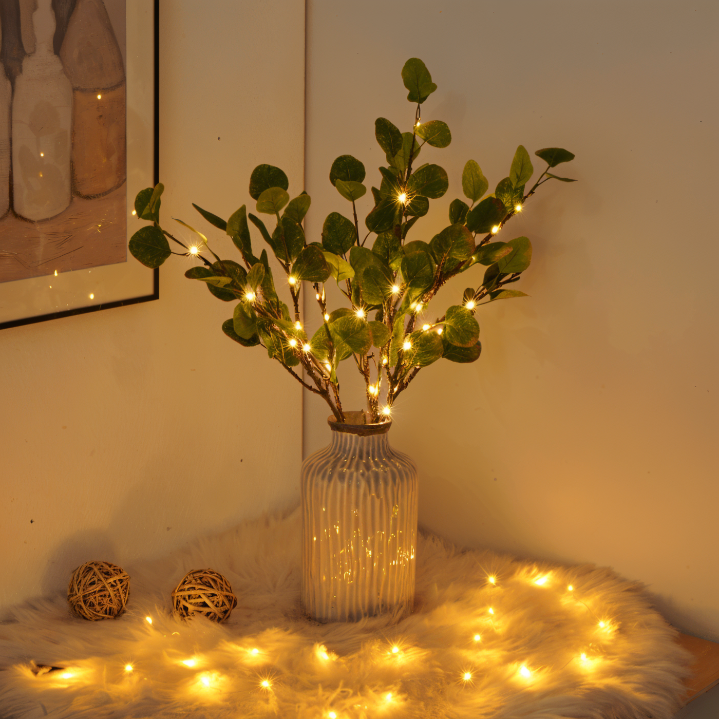 Glitzernde zweiglichter - zauberhafte LED-lichterkette mit batterien - 70 cm glitzernder kunstzweig