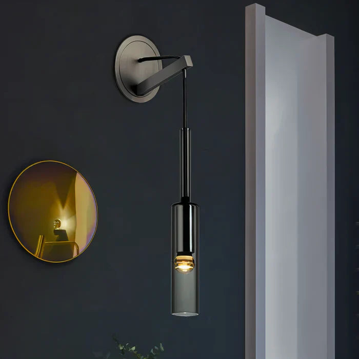 Kristallgraue wandleuchte – minimalistische moderne wandleuchte mit rauchfarbenem rohr