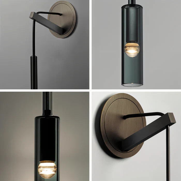 Kristallgraue wandleuchte – minimalistische moderne wandleuchte mit rauchfarbenem rohr
