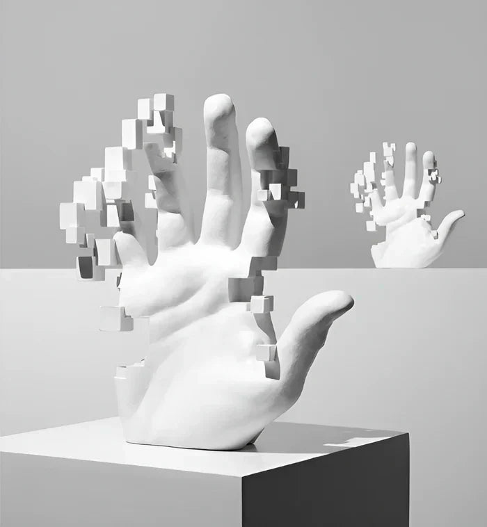 Mosaik-handstatue - abstrakte kunstharz-glitch-hand-palmenfigur-ornament