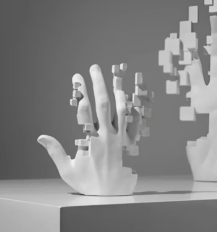 Mosaik-handstatue - abstrakte kunstharz-glitch-hand-palmenfigur-ornament