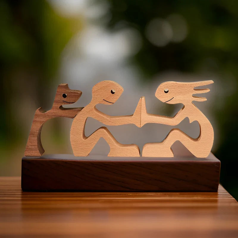 Paws of love - hund und mensch handgefertigte holzskulptur - symbol für ewige bindung