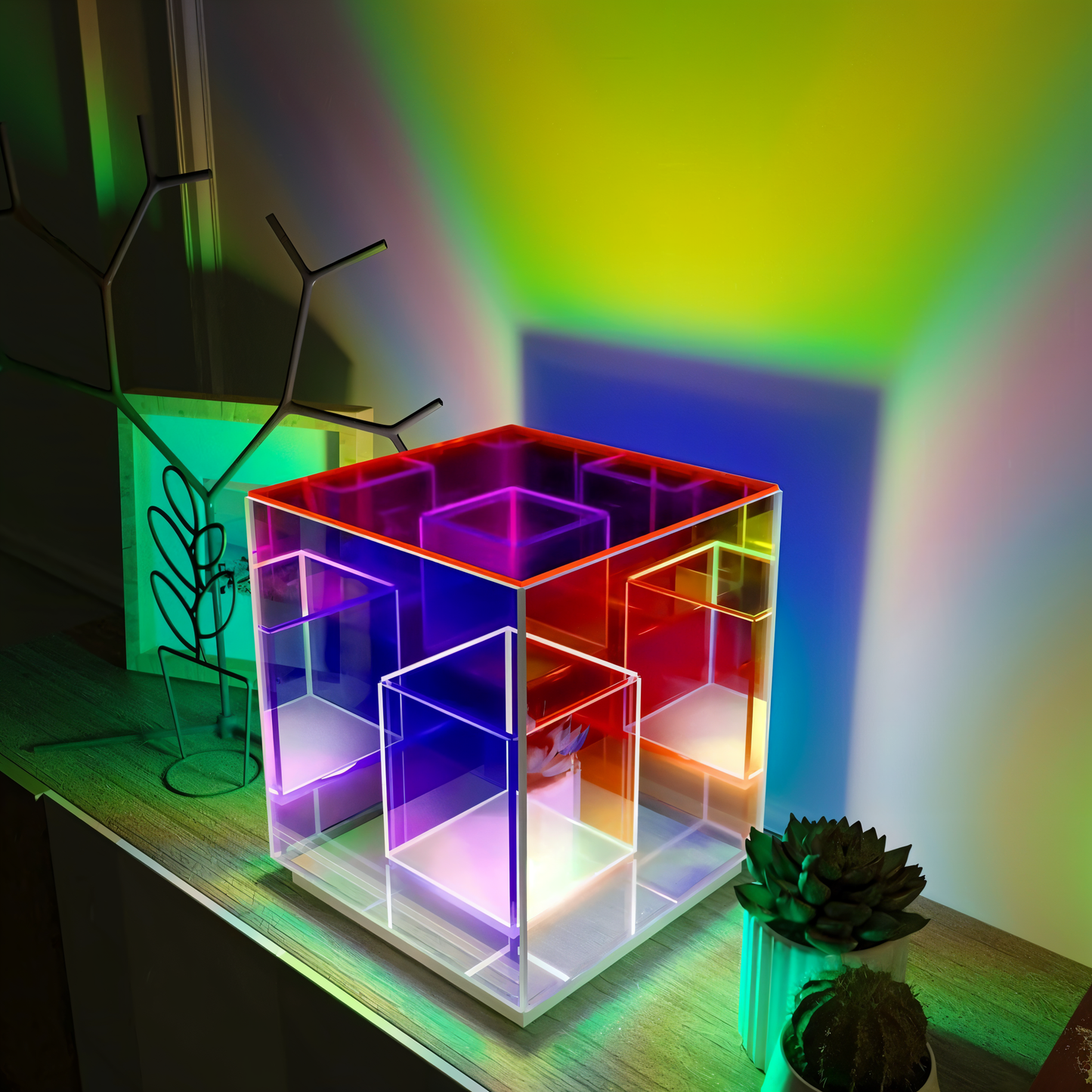 Spectra-cube tischlampe - regenbogen-acryl-LED-lampe mit faszinierender 3D-illusion