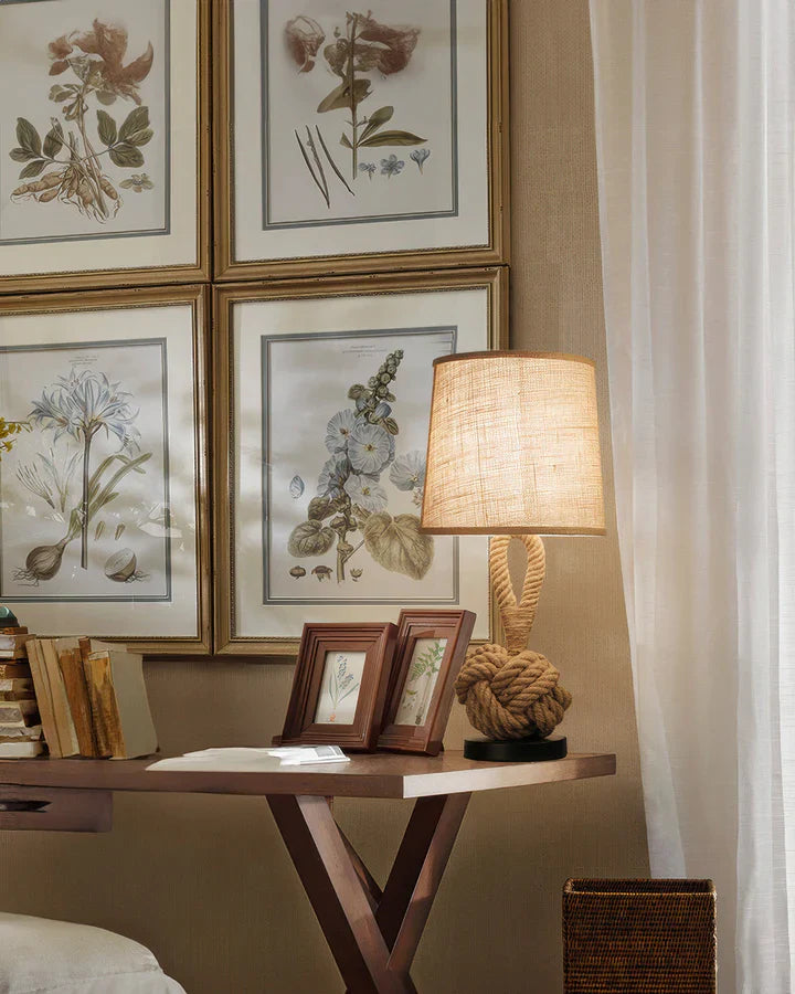 Rustic hemp rope table lamp