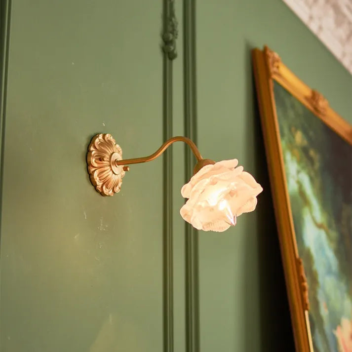 Vintage kupfer blume petal glas wandleuchte